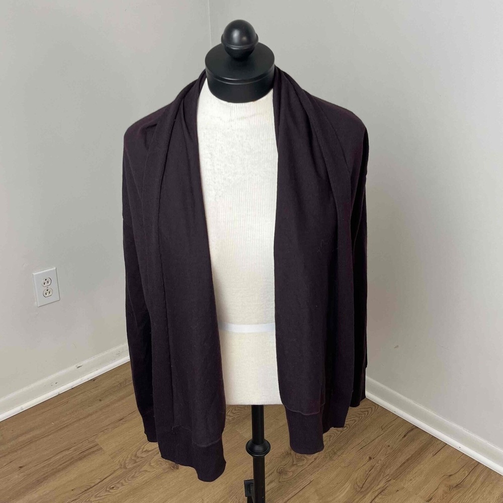 COS Purple Plum Merino Wool Open Front Long Sleeve Draped Collar Cardigan XS